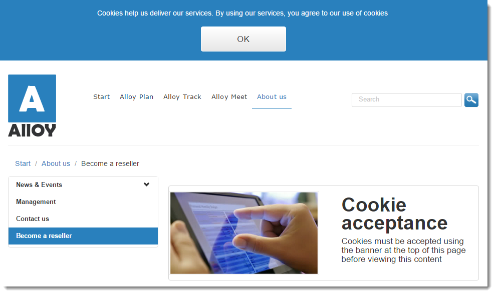 Accept cookies example
