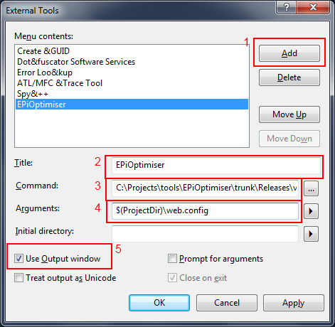 EPiOptimiser Visual Studio settings