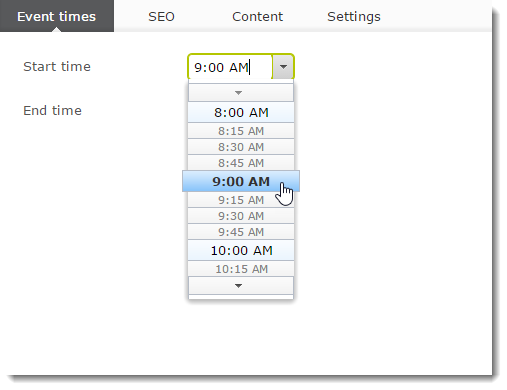 Time picker in the Episerver UI