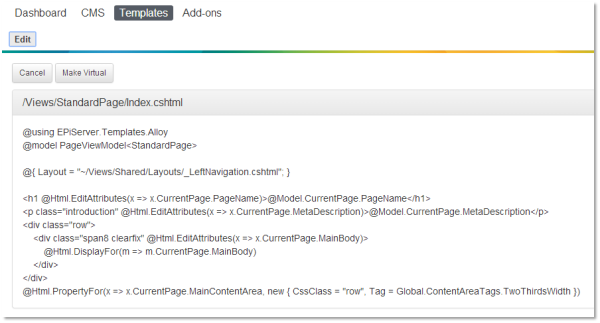 Virtual Template System View