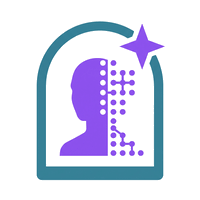 Icon: a Renaissance arched portrait frame with a noble bust dissolving into AI network nodes