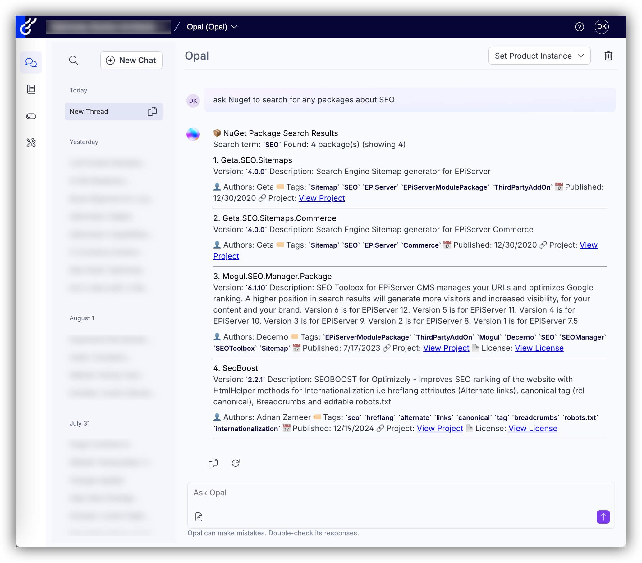 Optimizely Opal chat Optimizely Opal chat