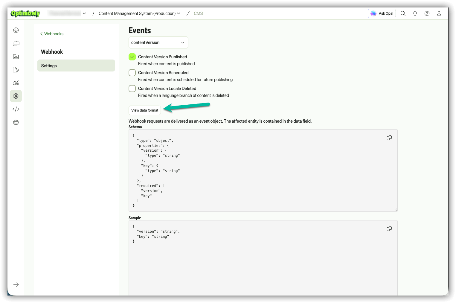 Optimizely SaaS CMS with the published event payload format
